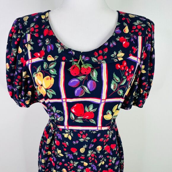 Leslie Lucks Vintage 80's Fruit Dress Size 6 Cottage Core - Picture 5 of 15